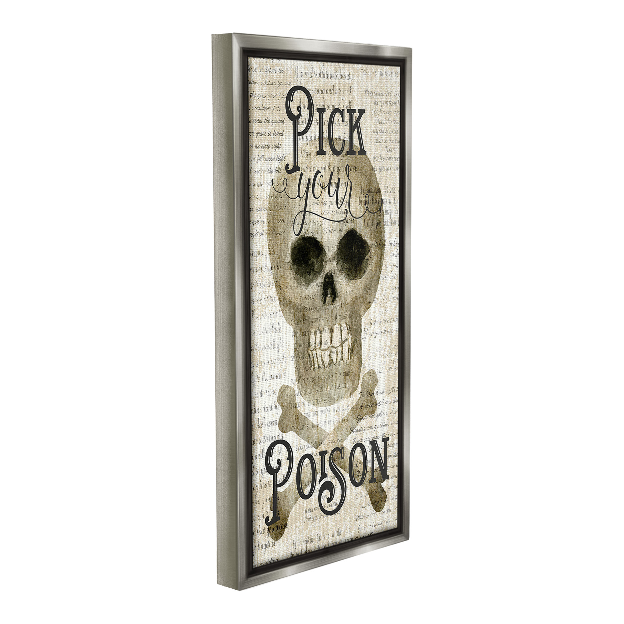 Stupell Industries Pick Your Poison Skull Holiday Painting Gray Floater Framed Canvas Art Print Wall Art, 14 x 31