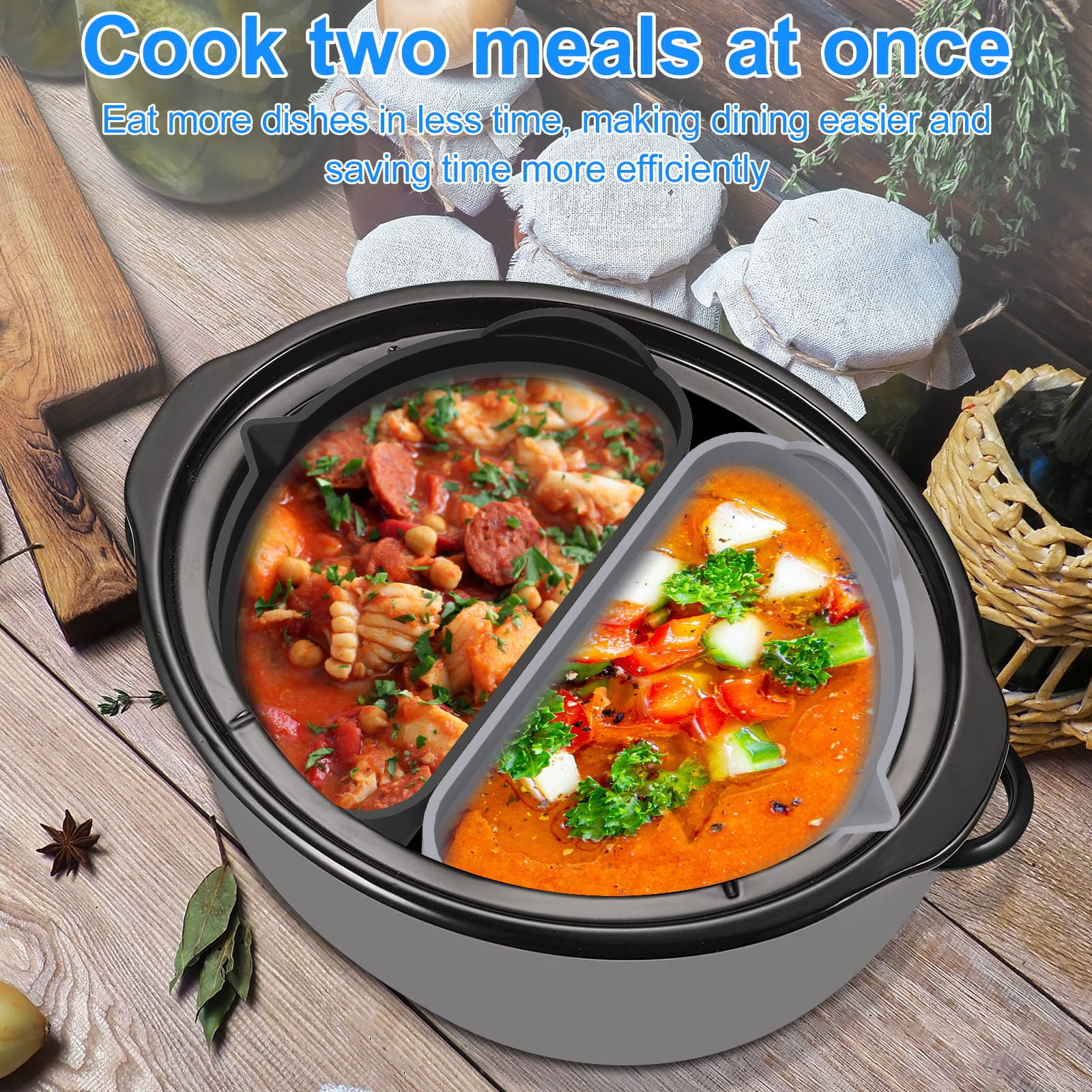 hoomdabox RNAB0BY49WJYQ 2-in-1 silicone slow cooker liners fit for 6-7 qt  crockpot, silicone slow cooker divider liner, reusable/bpa free/leakproof/s