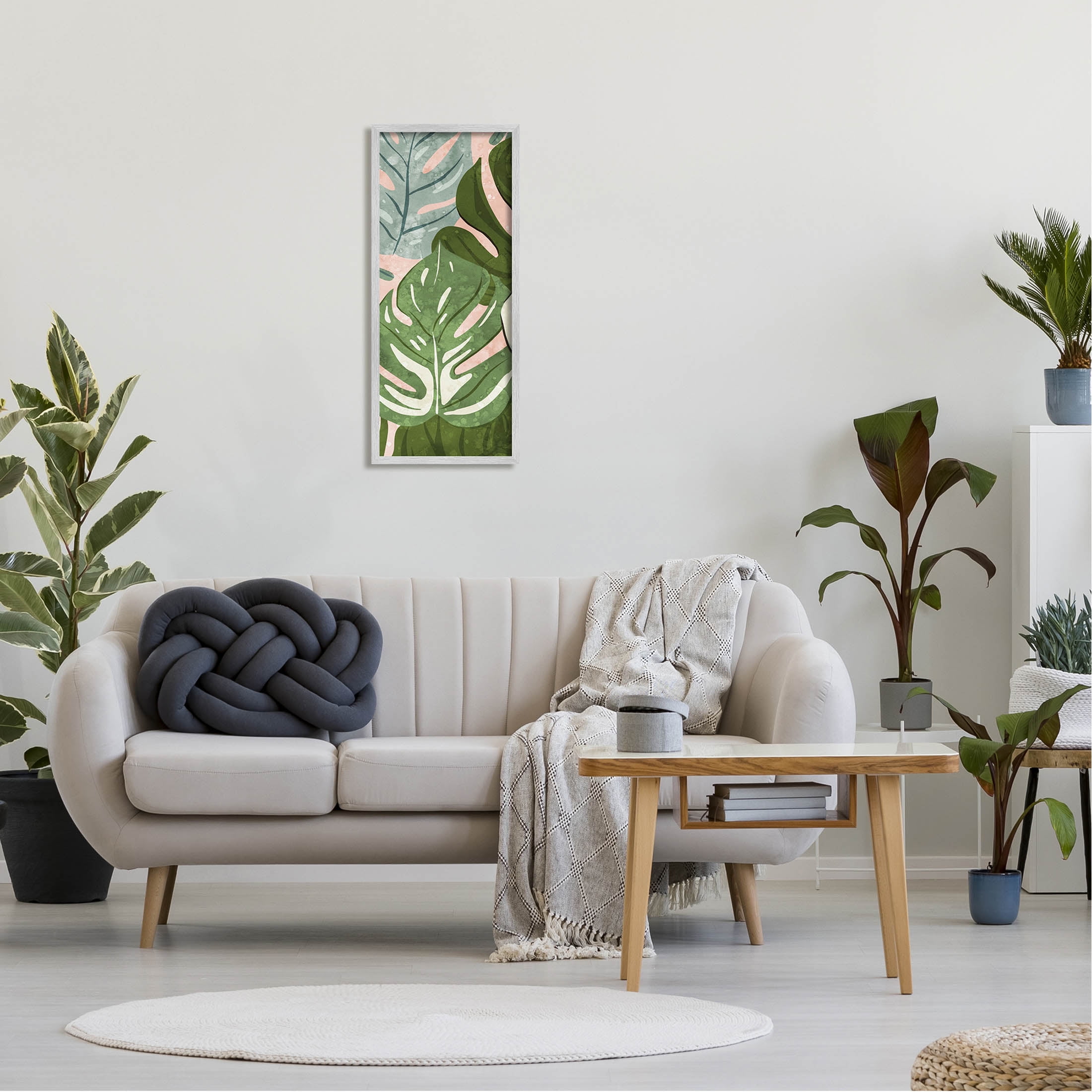 Varied Monstera Leaf Pattern Botanical & Floral Graphic Art Gray Framed Art Print Wall Art