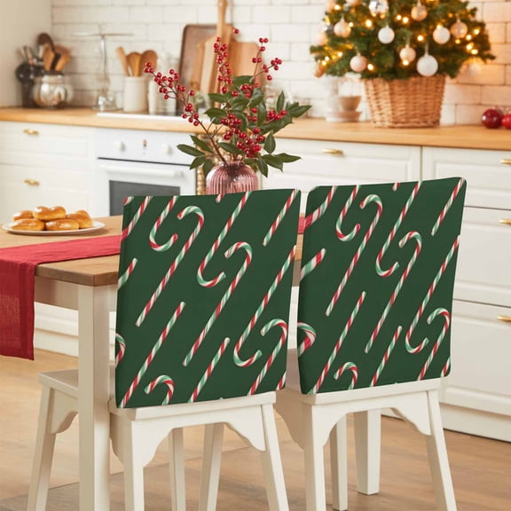 Christmas Candy Chair Covers Set of 8 Stripe Candy Cane Winter Green Chair Back Covers Stretch Removable Washable Slipcovers Protector for Dining Room Kitchen Party Decor