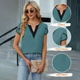 thumbnail image 3 of Charella Women's Dressy Casual Blouses Trendy V Neck Color Block Ruffle Short Sleeve Tops Business Loose Fit Tunic Shirts (2XL, Green), 3 of 4