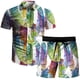 thumbnail image 5 of Conjunto casual de blusa y pantalones de playa de manga corta con estampado de botones para hombre Pompotops  oipoqjl51589, 5 of 9