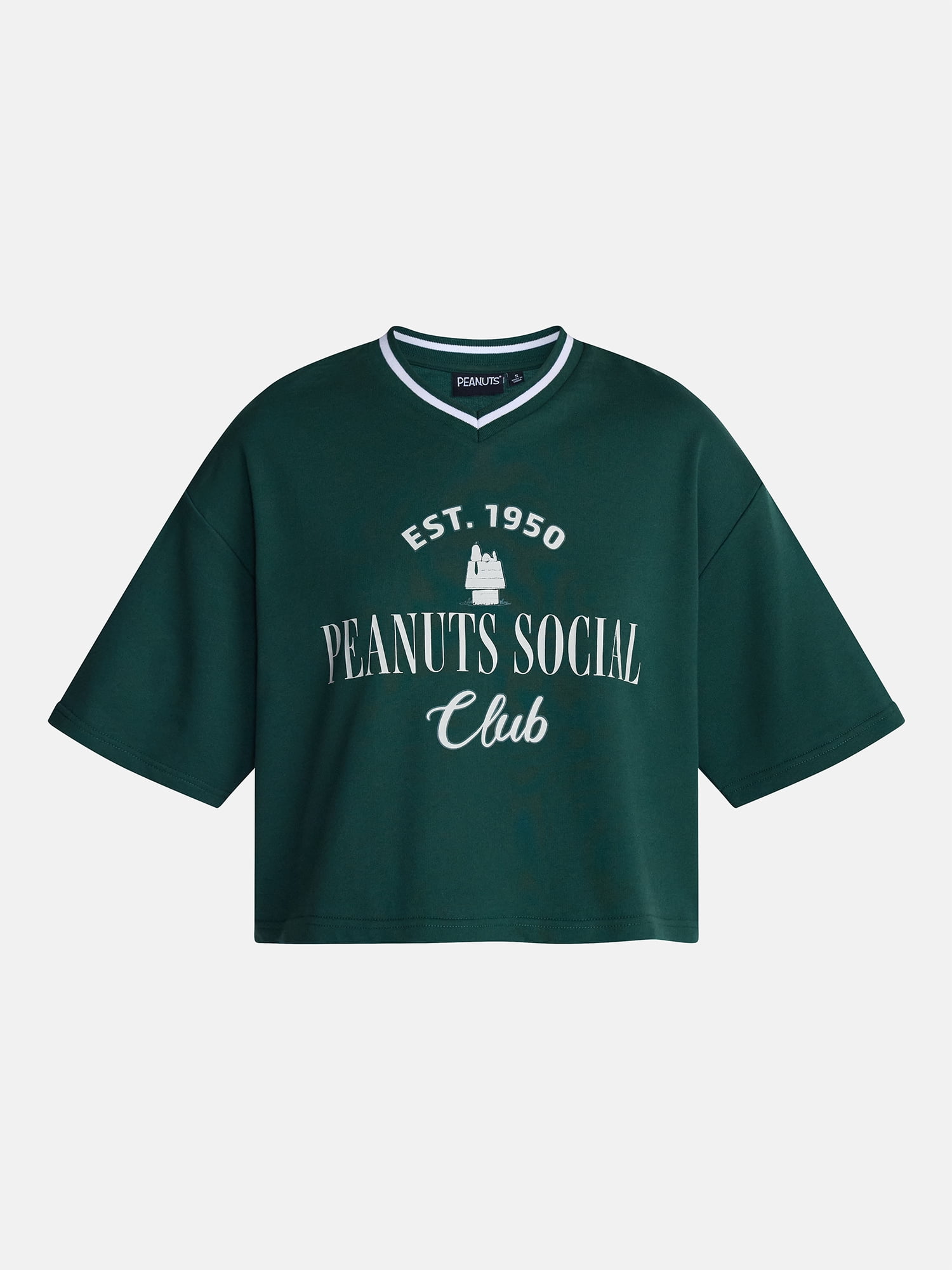 Peanuts Women's Snoopy French Terry Varsity Graphic Tee with Short Sleeves, Sizes XXS-XXL