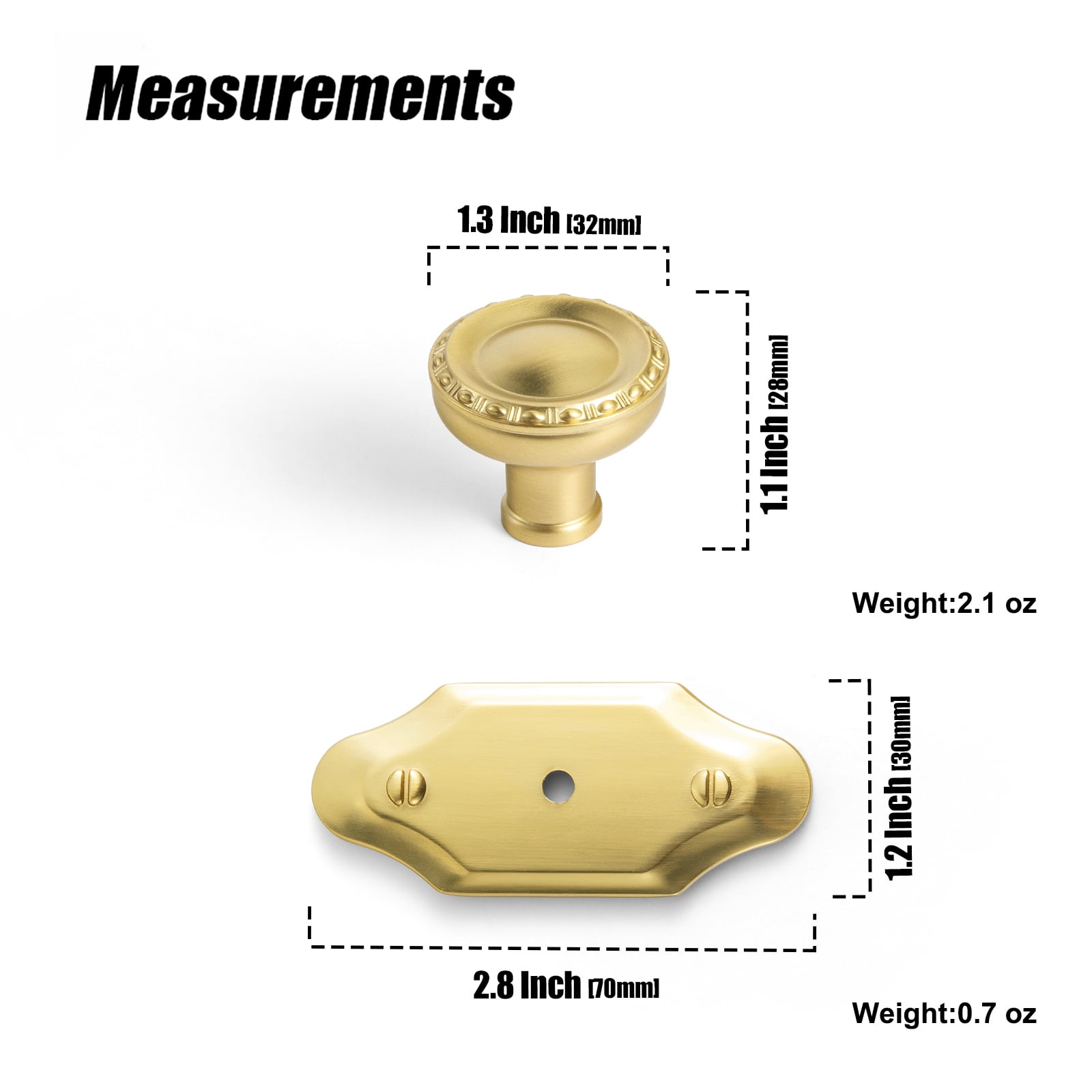Goo-Ki 6 Pack Brushed Gold Cabinet Knobs with Backplate for Drawer Cupboard, Vintage Bronze 1.3" Dia Drawer Knob Pulls Handle Zinc Alloy Hardware