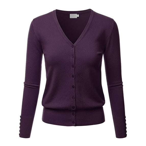 Women's V-Neck Button Down Long Sleeve Classic Knit Cardigan Sweater