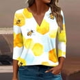 thumbnail image 2 of CYMMPU 3/4 Sleeve Blouses for Women Dressy Casual V Neck Fall Fashion Shirts Spring Tops Loose Fit Tunic Tops Bee Pattern Business Elegant Work Topss Multicolor XXXXL, 2 of 5