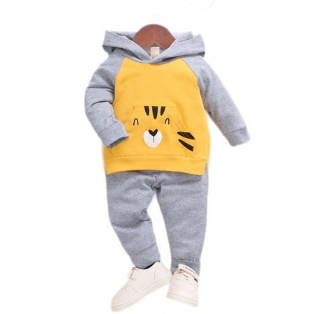 

Mikrdoo Newborn Baby Boys Outfit 6-9M Infant Color Block Hooded Long Sleeve Top + Pants 2PCS Pants Set