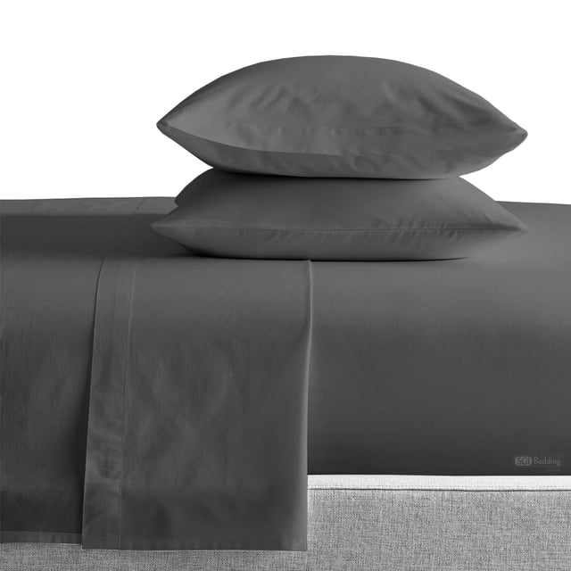SGI Bedding Ensemble de Draps 4 Pcs en Coton 600TC 12 Pouces Profond Taille Simple Gris Foncé Uni