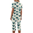 thumbnail image 4 of Garbnen Women Valentine Pajamas Set V Neck Capri Pants and Short Sleeve Top Heart Print Loungewear Sleepwear with Pockets, 4 of 7