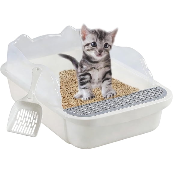 Open Cat Litter Box with High Side,Anti-Splashing Cats Litter Pan,Kitten Toilet with Litter Sifting Scoop,Semi-Enclosed Removable Kittens Litter for Boxes Easy to Clean No Odor 11×17×7 inches