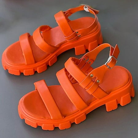 

Sawvnm New Style Sponge Cake Thick Sole Buckle Women s Shoes Hollowed Out Solid Color Sandals Family gifts Orange US:9
