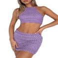 thumbnail image 4 of Ensemble 2 Pcs Sans Manches Bodycon Tricoté pour Femmes Haut Court Col Halter + Jupes Courtes Mode Urbaine, 4 of 7