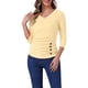 thumbnail image 1 of BLUSA RUCHADA PARA MUJERES CHIC CON BOTONES DECORATIVOS, ESCOTE EN V, MANGA 3/4, TOP DE PUNTO SÓLIDO XS, COLOR ALBARICOQUE, 1 of 6