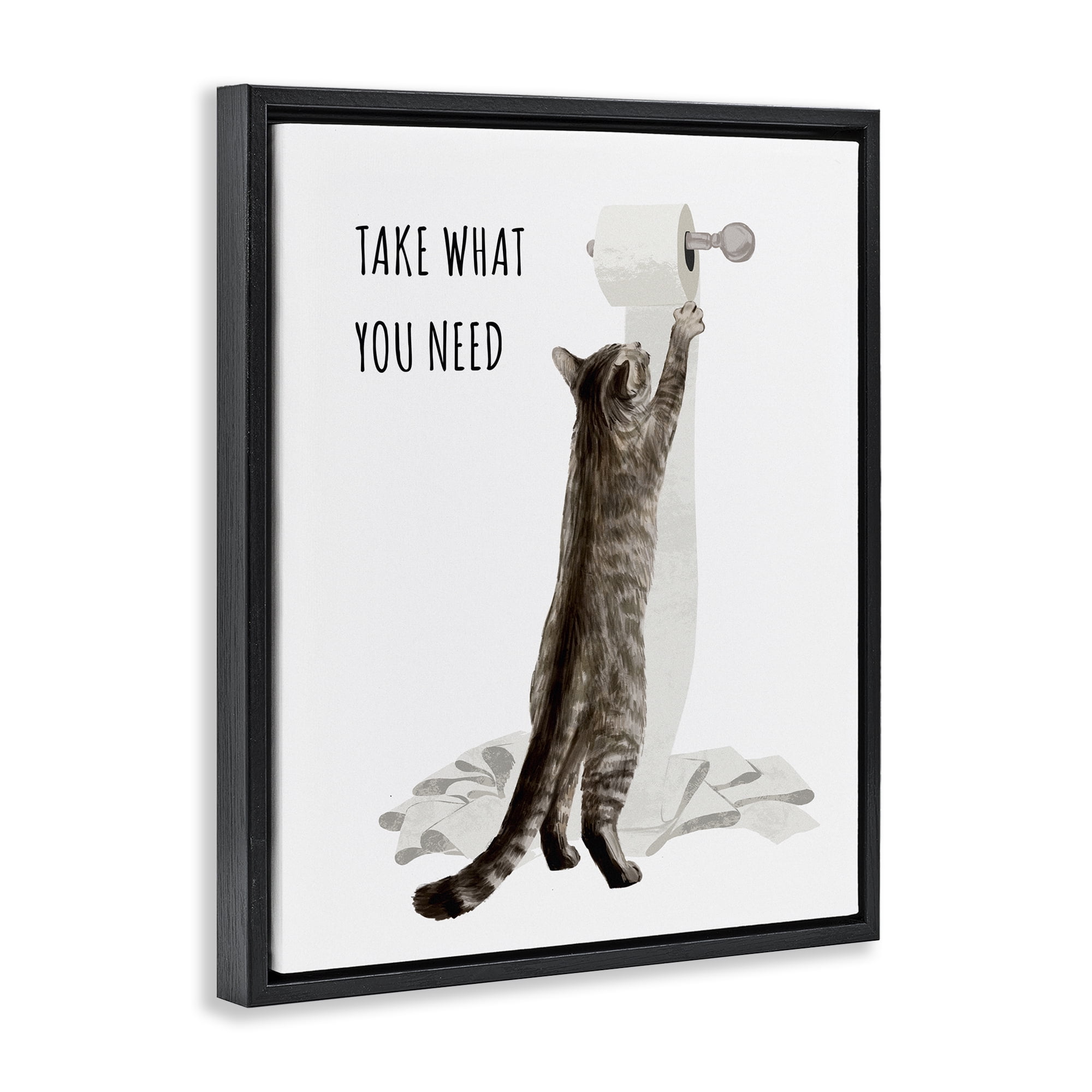 Take What You Need Toilet Paper Cat Black Floating Frame Canvas Art, 25 x 31