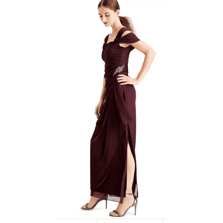 Womens Alex Evenings Embellished Cold Shoulder Column Gown 8 Burgundy Walmart