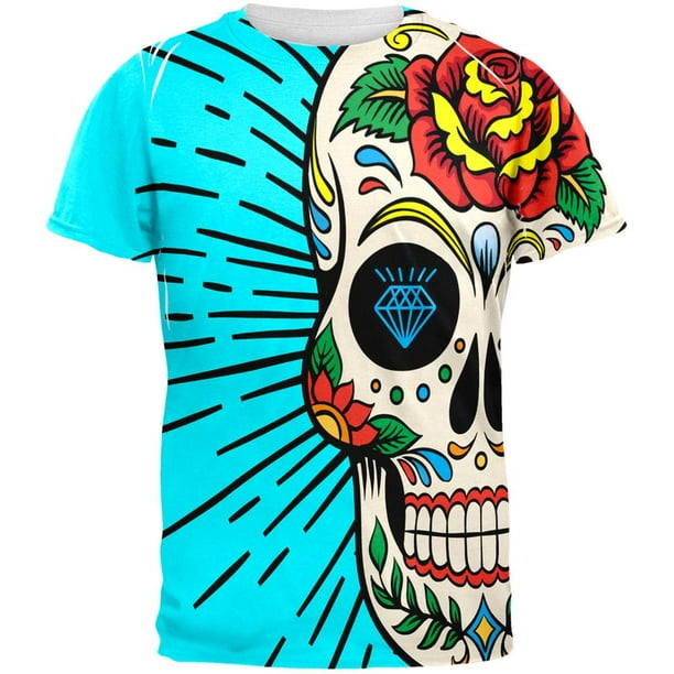 Old Glory Sugar Skull All Over Adult T Shirt Small