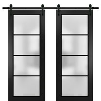 Sturdy Double Barn Door 36 x 96 inches | Planum 2132 Matte Black Frosted Glass | 13FT Rail Hangers Heavy Set | Solid Panel Interior Doors