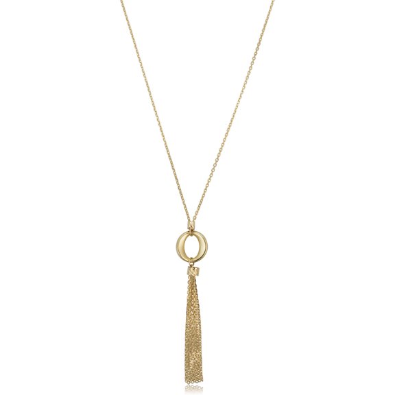 KoolJewelry 14k Yellow Gold Open Circle Tassel Drop Necklace (adjusts to 17" or 18")