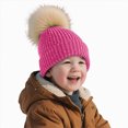 thumbnail image 2 of Baby Toddler Beanie Solid Color Cute Knitting Hat with Pom-Pom for 0-3 Years Little Kids Winter Beanie Hat, 2 of 6