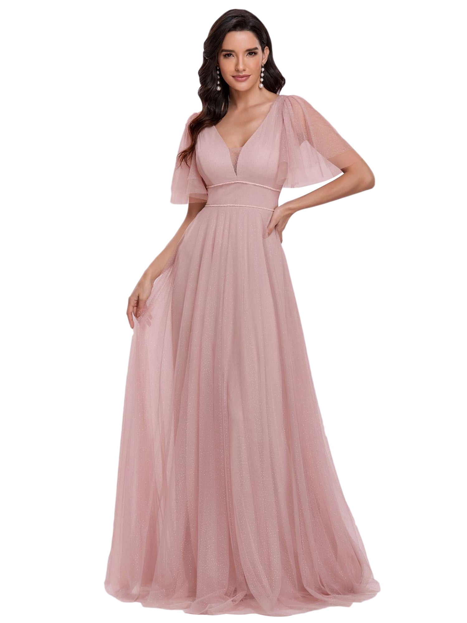 Ever-Pretty Womens Ruffles Sleeve Empire Waist Deep Dominican Republic |  Ubuy