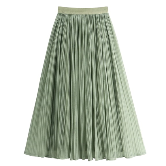 Haivin Women's Chiffon Pleated Skirts Elastic High Waist A-line Midi Skirts for Casual Party Holiday