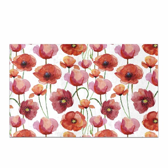 SUNENAT Watercolor Red Poppy Blossoms Flowers Floral Artistic Non Slip Bath Rug Mats Absorbent Shower Rug for Tub Bathroom Bedroom Home Decor Large Size 20 x 32 Inches