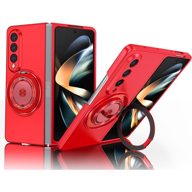 KOMI Rugged Phone Case for Samsung Z Fold 4 Case with Ring Magnetic Fits Wireless Charger, 2 in 1 Soft TPU and Hard PC Cover Samsung Galaxy Z Fold 4 Case Shockproof Blue (Red