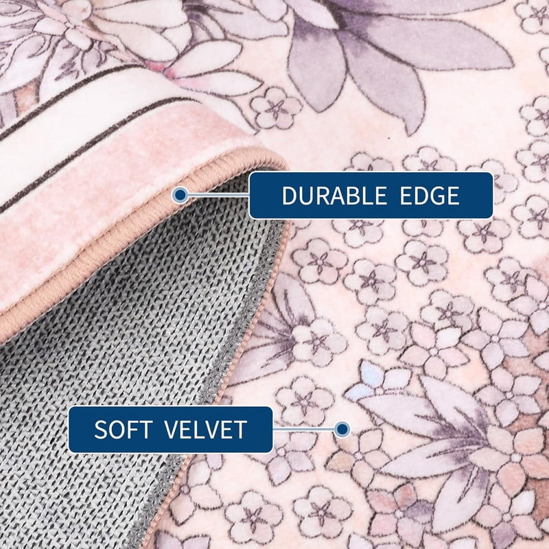 8'x 10' Runner Rug for Hallways Kitchen Non Slip Washable Rugs with Rubber Backing Soft Floral Carpet Runner for Hallways, Kitchen, Laundry, Bedroom, Bathroom-Light Pink