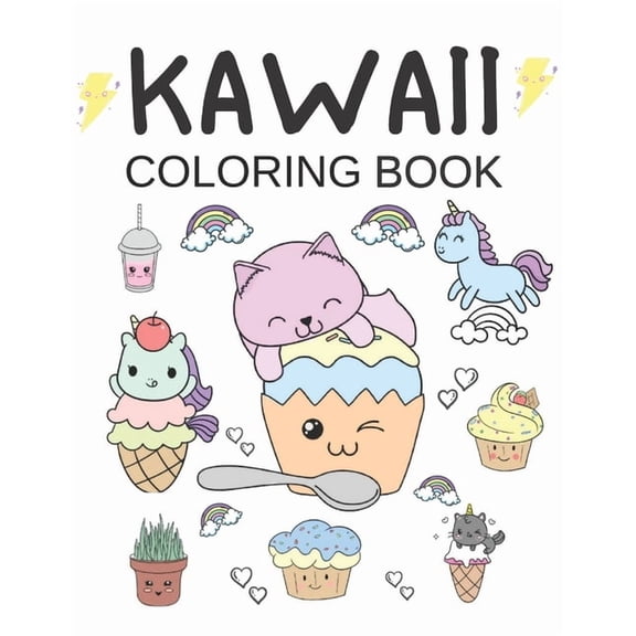 Kawaii Coloring Book: Gifts For Kids 4-8 - Includes Over 30 Cute Illustrations Of Unicorns, Cupcakes, Ice-cream, Animals, (Paperback)