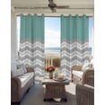 thumbnail image 4 of Grey Chevron Blackout Curtains, Light Blocking Print Window Curtains, Geometric Turquoise Print Wavy Striped White Thermal Insulated Window Drapes for Living Room 2 Panels, 104"W x 52"L, 4 of 9