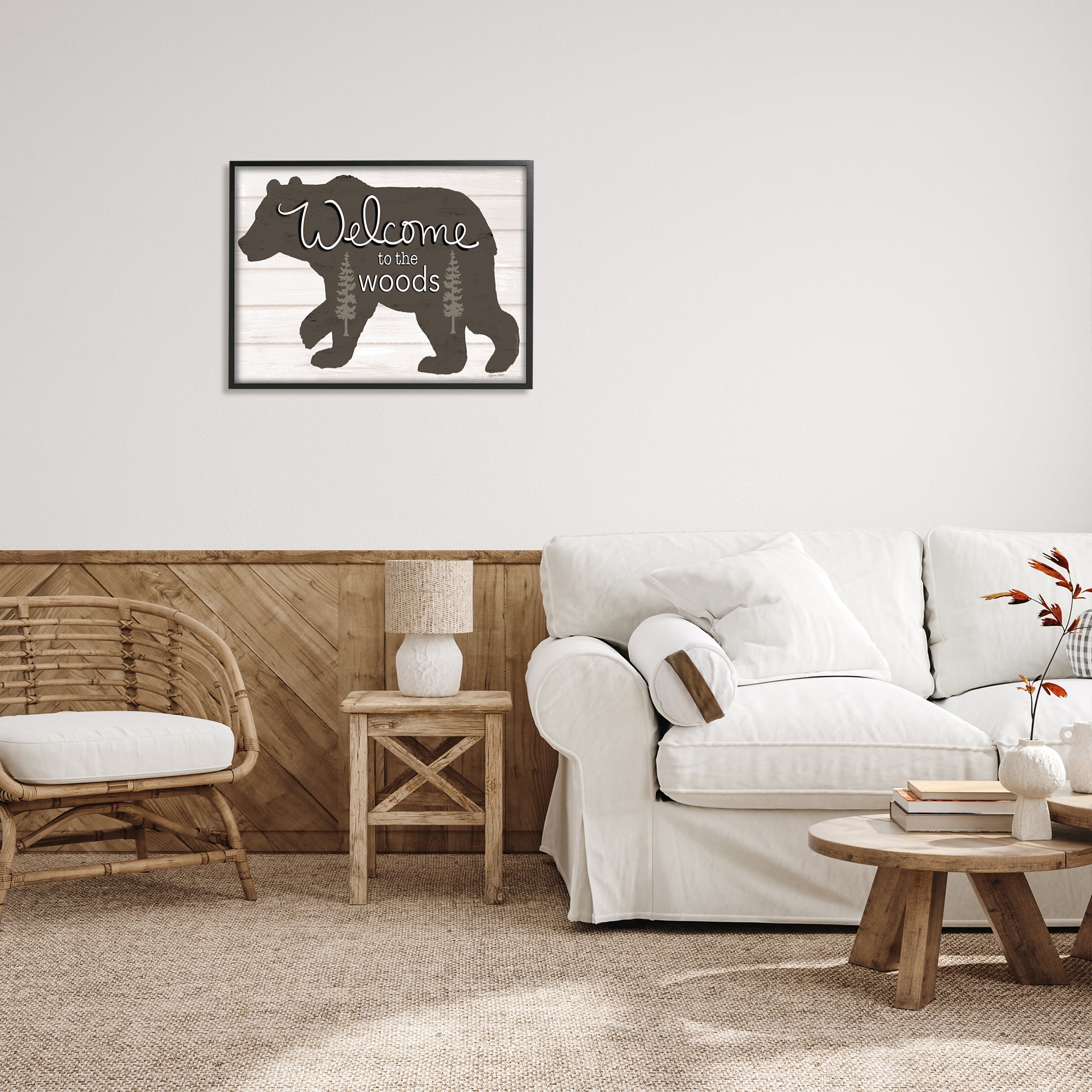 Stupell Welcome To The Woods Cabin Sign Animals & Insects Painting Black Framed Art Print Wall Art