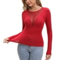 thumbnail image 3 of Galabris Womens Long Sleeve Tops Sexy See Through Slim Fitted T-shirt Deep U Stretchy Crew Neck Tee, 3 of 8