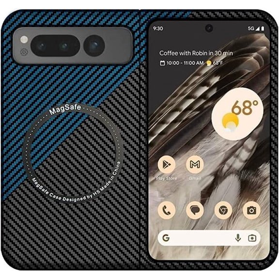 Magnetic Case for Google Pixel Fold Case Compatible with MagSafe Charger Carbon Fiber Slim Ultra Thin Aramid Fiber Anti-Scratch Shockproof Phone Case, Black&Blue