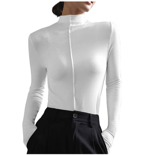 FAIWAD Col Roulé sous-Vêtement pour Femmes Manches Longues Ajusté Extensible Couleur Unie Chandail