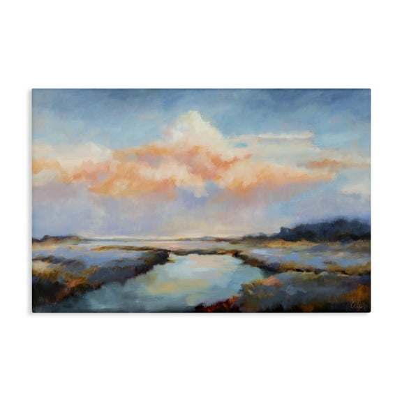 Stupell Industries River with Pastel Clouds Landscape & Nature Painting Wrapped Canvas Art Print Wall Art, 24 x 16