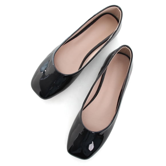 SAILING LU Women's Flats Shoes Black Comfortable Memory Foam Square-Toe Slip On Casual Ballet Flats Solid Patent Leather Dress Shoes Size 8.5