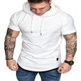 thumbnail image 1 of Men Solid Slub Cotton Short Sleeve Slim Fit Hooded T Shirt, 1 of 5