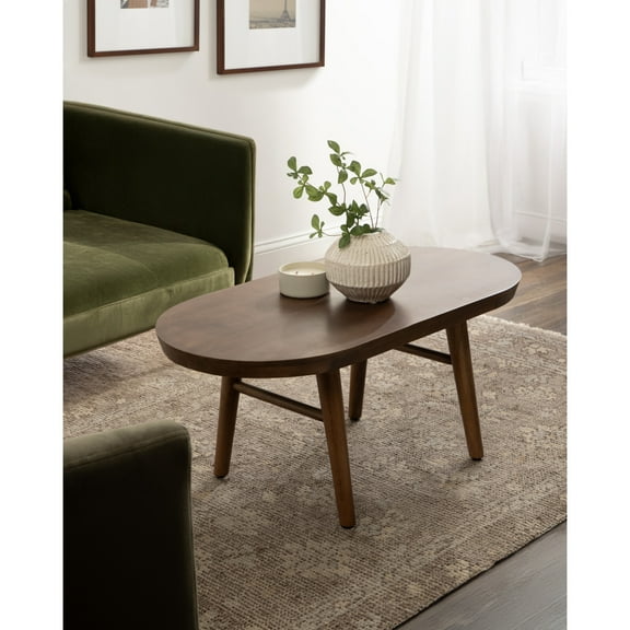 Kate and Laurel Conan Oval Wooden Mid-Century Coffee Table, 38 x 20 x 17, Walnut Brown, Rounded Living Room Table with Solid Mango Wood Construction and Tapered Dowel Legs