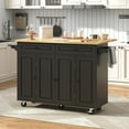 thumbnail image 2 of Blotout 55" Rolling Kitchen Island Cart with Drop Leaf Breakfast Bar, Rubber Wood Top – on Wheels with Drawer, Storage Cabinet, Spice & Towel Rack, 2 of 8