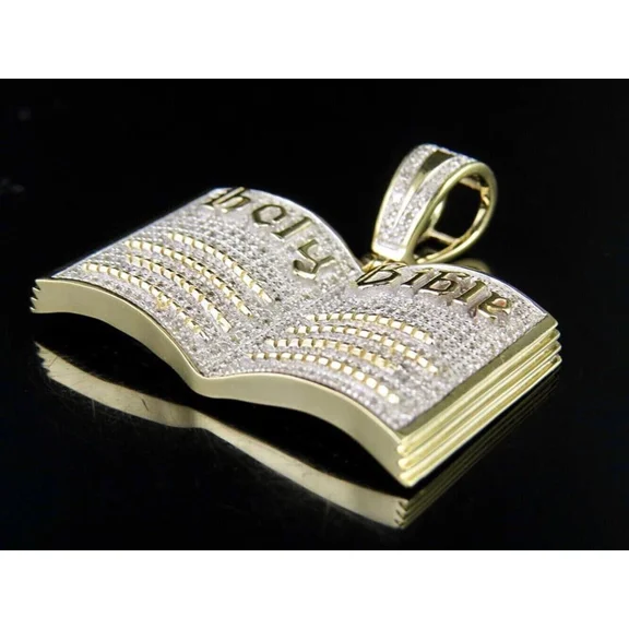 2.30Ct Round Cut Moissanite Holy Bible Pendant 14K Yellow Gold Plated Silver