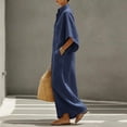 thumbnail image 5 of Hvogkswy Cotton Linen Dress for Women Solid Mock Neck Half Button Maxi Dresses Batwing Sleeve Pockets Loose Flowy Casual Summer Dresses, 5 of 8