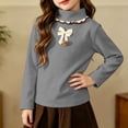 thumbnail image 2 of FAIWAD Girls Mock Neck Tops Long Sleeve Fleece Shirts with Bow Soft Warm School Daily Clothes, 2 of 9