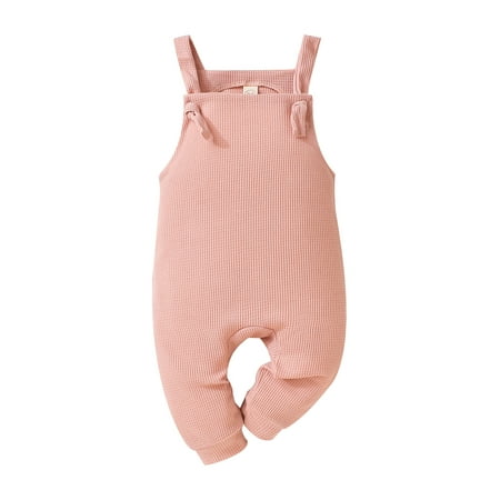 

IZhansean Infant Baby Girls Suspender Jumpsuits Knotted Strap Solid Color Casual Romper Overalls Summer Clothes Pink 12-18 Months