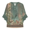 thumbnail image 4 of Purple Womens Summer Tops Womens Tops 3/4 Length Sleeves Floral Shirts Flowy Ruffle Sleeve Tops Half Button Down Shirt Summer V Neck Blouse Shirts for Women, 4 of 5