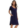 thumbnail image 2 of Unique Bargains Women's Sleepwear Soft Button with Pockets Short Sleeve Lounge Nightgown L Blue, 2 of 6