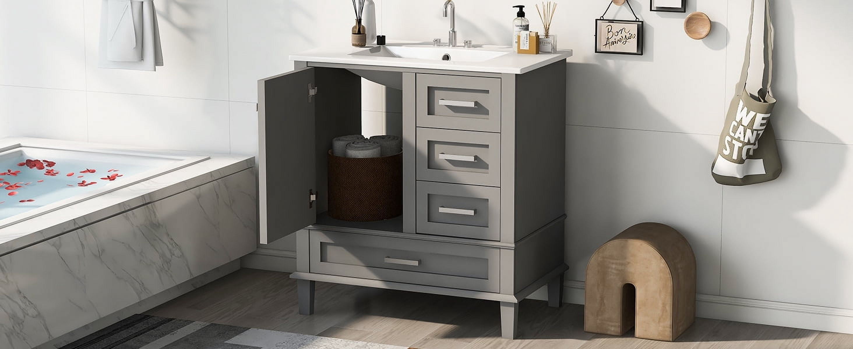 Harper & Bright Designs 30" Bathroom Vanity, Bathroom Cabinet with Sink Combo Set, Bathroom Storage Cabinet with Soft Closing Door and 3 Drawers, Grey