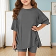 thumbnail image 2 of YunPes Girls Summer Casual Athletic Set Oversized Side Split Shirts and Biker Shorts Tight-fitting Shorts 2-Piece Outfits, 2 of 6