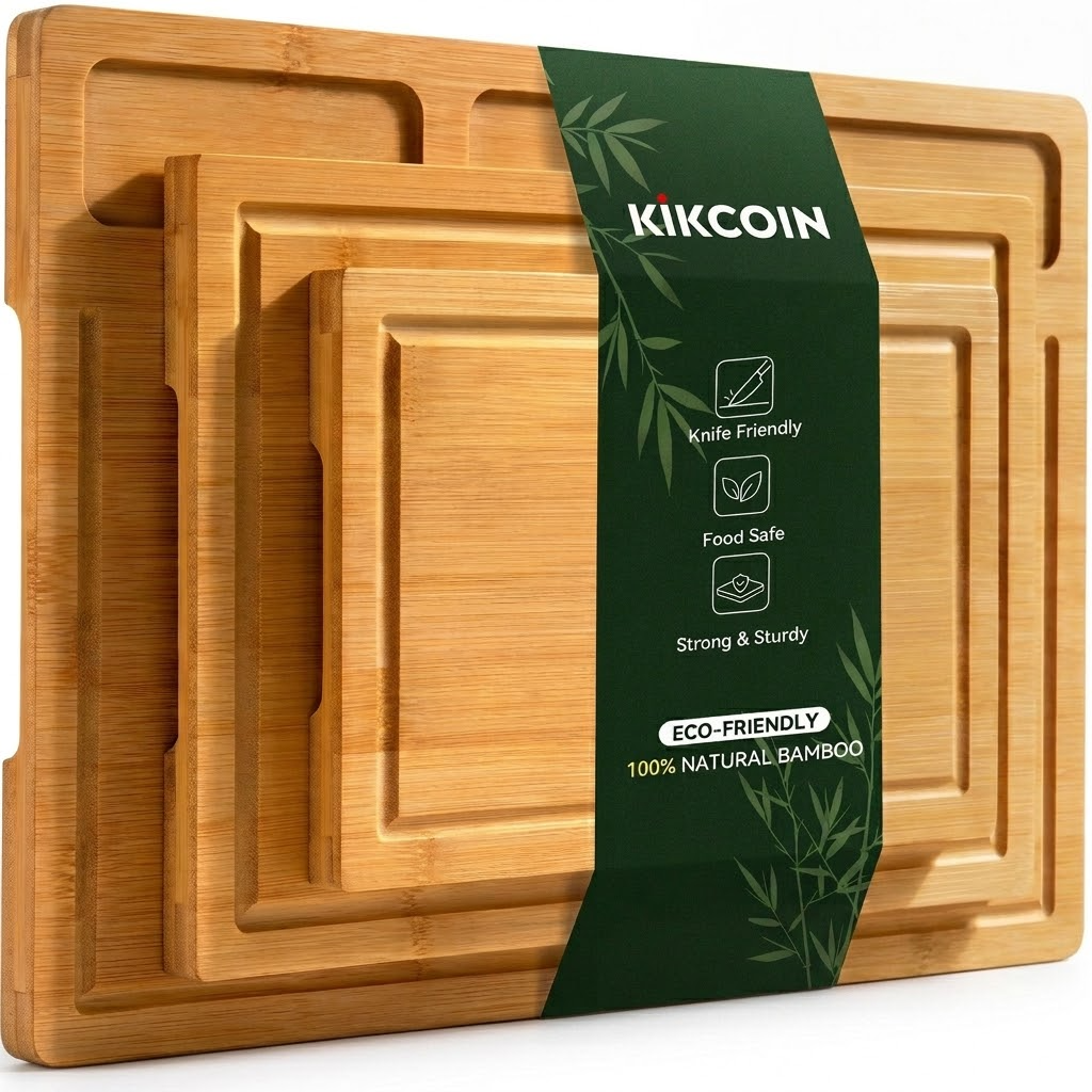 Kikcoin 3-Piece Bamboo Cutting Board Set with Juice Grooves photo 1