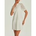 thumbnail image 5 of Caoirhny Women Summer Mini Casual Dress White Short Puff Sleeve Crewneck Ruffle Hem Dress, 5 of 9