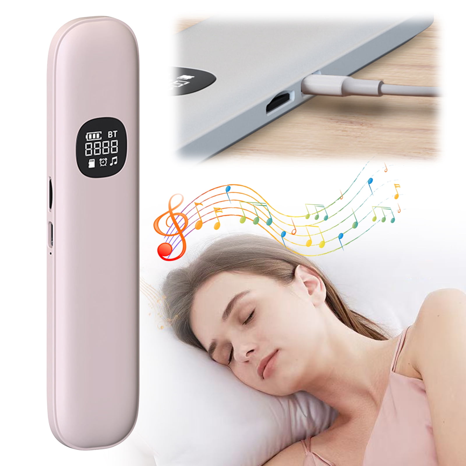 Sleep Speaker Under Pillow With 11 White Noises Timer & Tf Card Slot Wireless Bt Sleep Aid Bone Conduction Pillow Speaker For Side & Light Sleepers Bedside Listening (Pink)